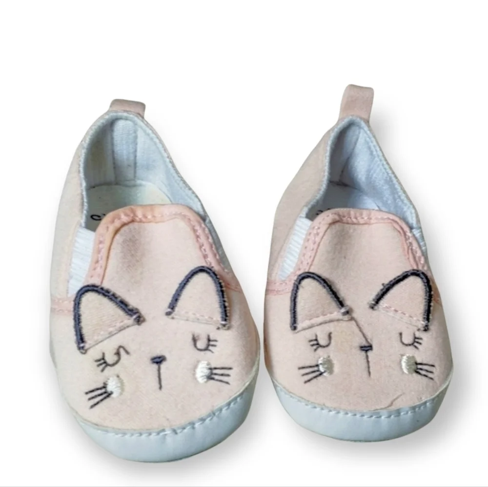 Chick Pea Pink Kitty cat slip on shoes 6-9 mo.